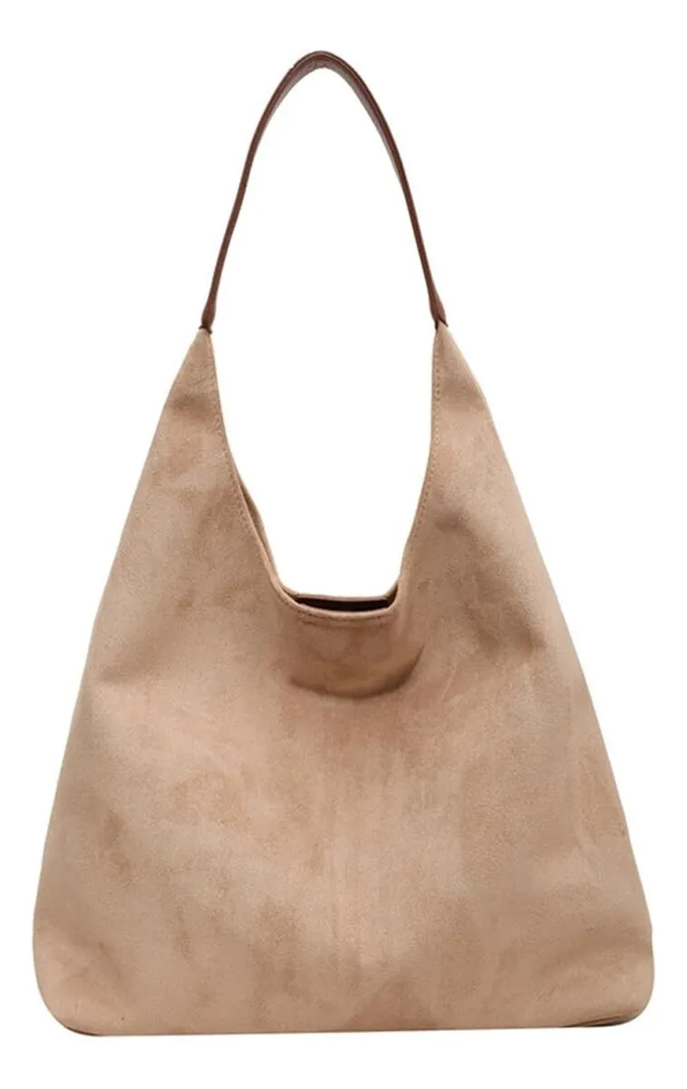 Bolso de mano informal retro de ante de gran capacidad para mujervayotoy