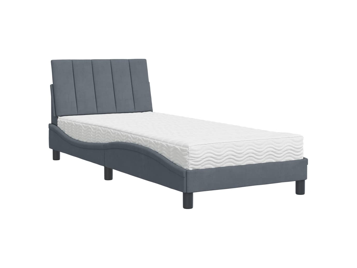 Maison Exclusive - Cama Con Colchón Hanko Terciopelo Gris Oscuro 90x200 Cm