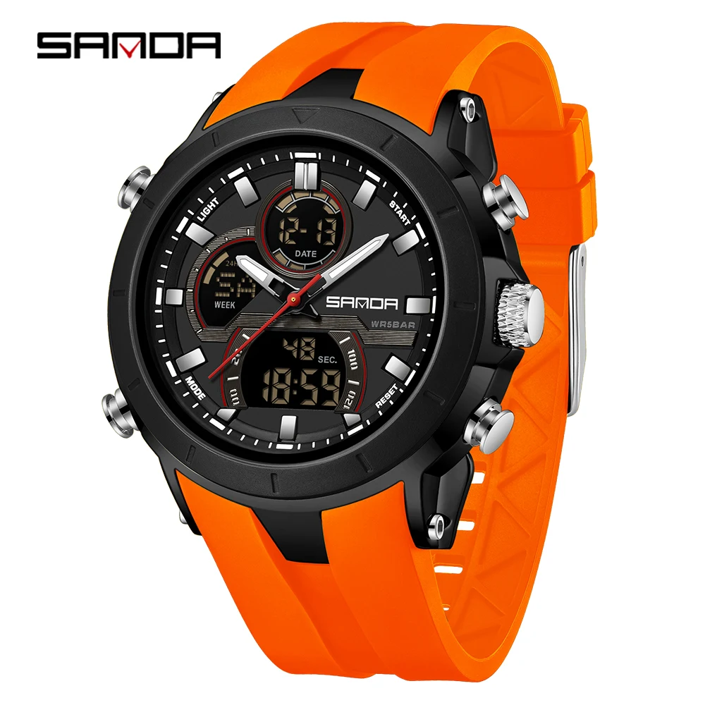 Reloj De Cuarzo Cronógrafo (naranja) Con Indicador Digital De Fecha Y Día, Reloj Deportivo Para Hombre.