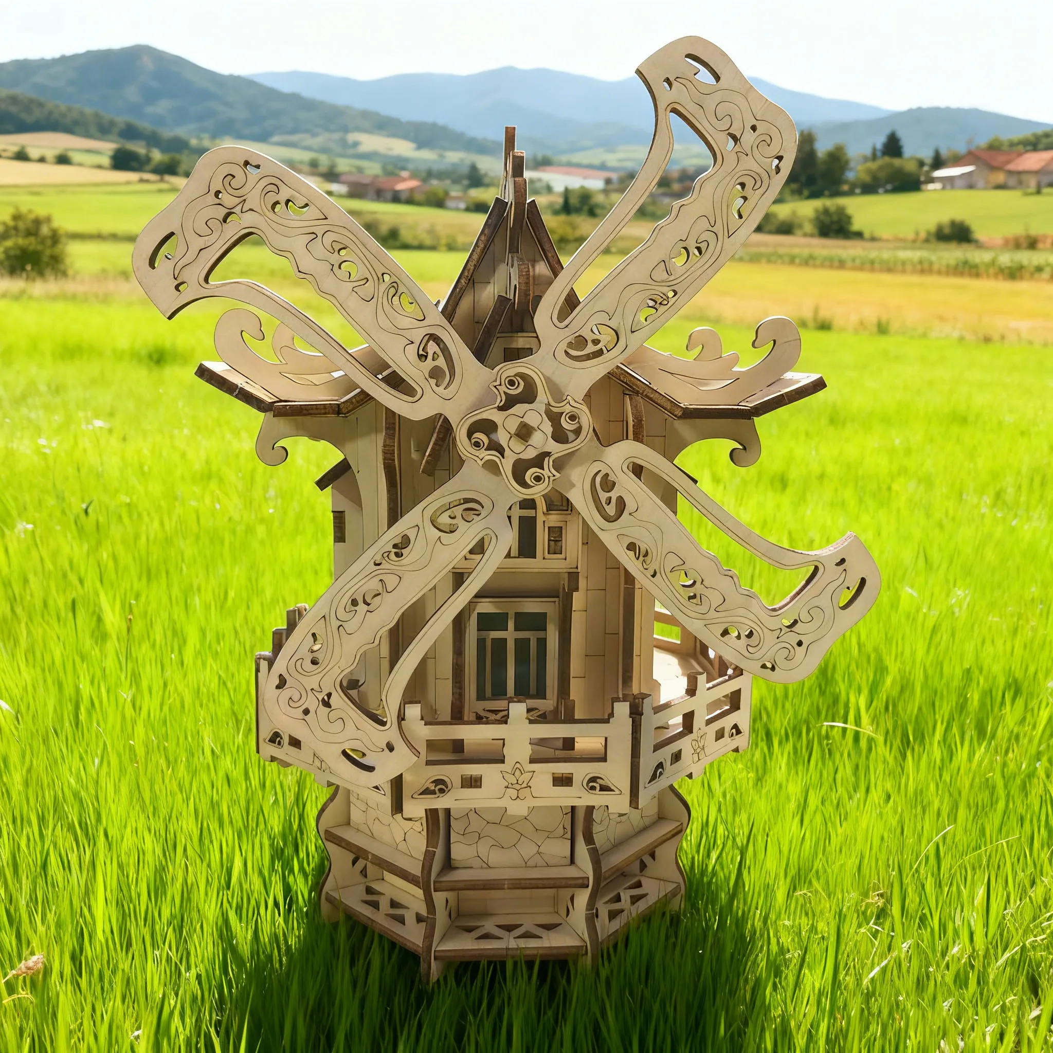 Kit De Construcción De Casa Y Molino De Viento De Madera En 3d - Divertido Set De Montaje
