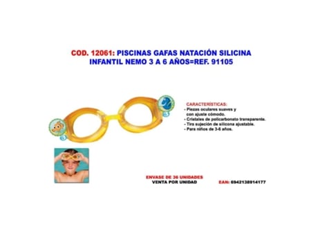 Piscinas gafas natacion silicona infantil nemo 3 a 6 años 91105