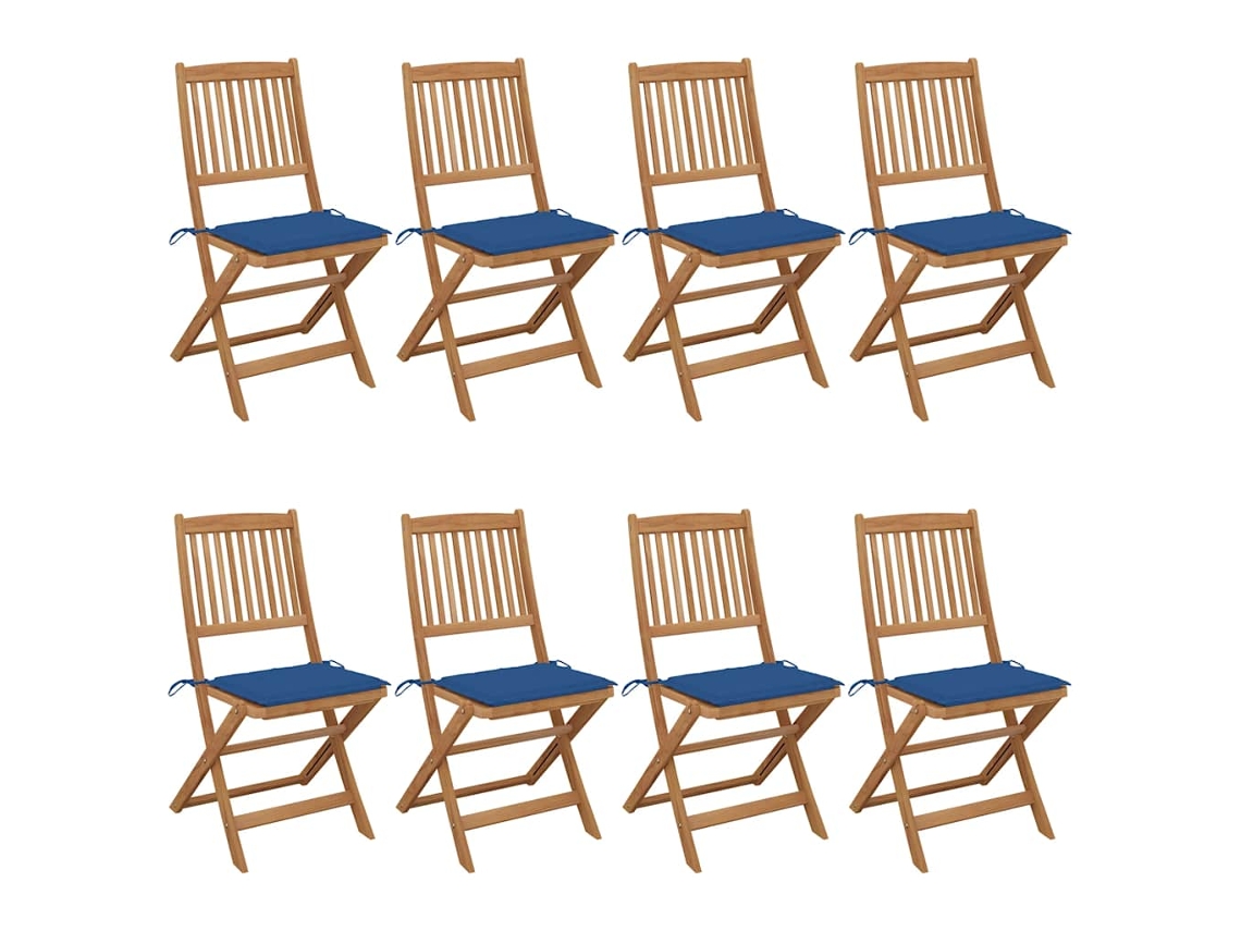 Sillas de jardín plegables DKD Home Decor de 8 piezas con cojines de acacia maciza