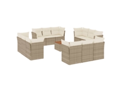 Maison Exclusive - Conjunto de sofá de jardín de 13 piezas con cojines de mimbre, color beige