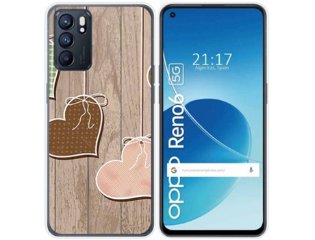 Carcasa Oppo Reno 6 5G TUMUNDOSMARTPHONE Corazones Madera Multicolor