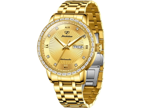 VEANXIN Reloj Automático para Hombre Reloj Mecánico de Negocios Plateado y Dorado Reloj de Fecha Luminoso Resistente al Agua de Acero Inoxidable(or...