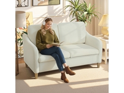 Sofá pequeño de 2 plazas con aspecto de felpa tipo sherpa, de 137 cm, para salón, color blanco crema.