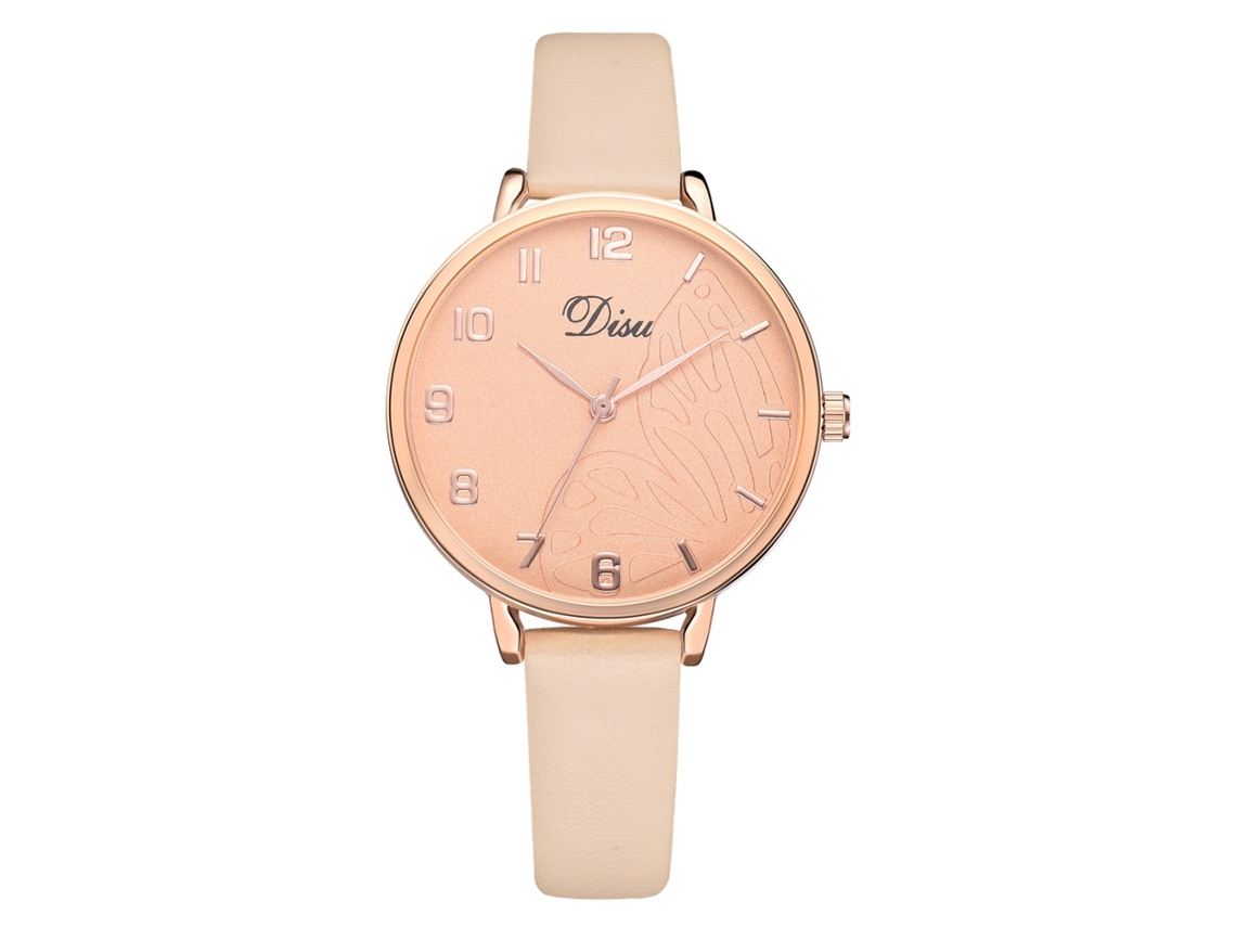 Reloj De Pulsera Sencillo De Cuarzo Para Mujer Con Correa De Piel Sintética Beige.