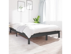Estructura De Cama Doble Sin Colchón Madera Maciza Gris