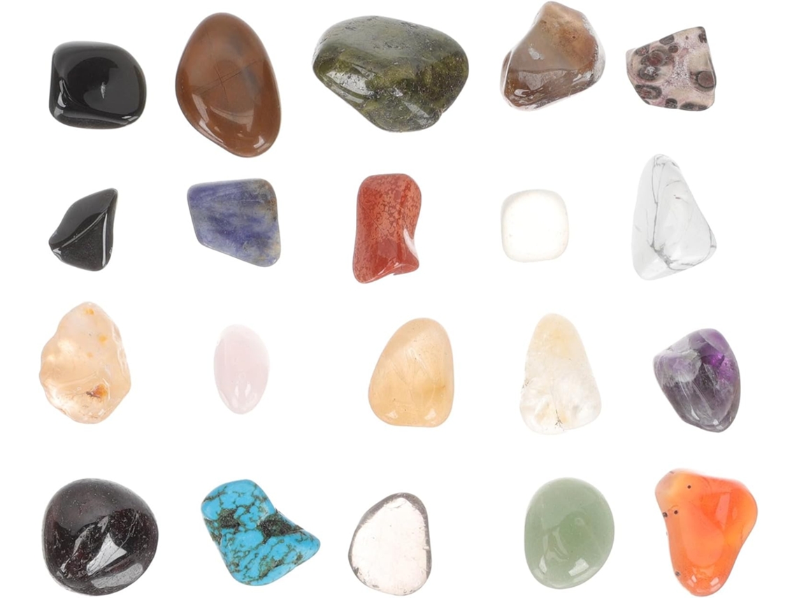 Piedras y cristales naturales pulidos para niños, set educativo con 20 piezas de 10 a 20 mm. CHABERLU