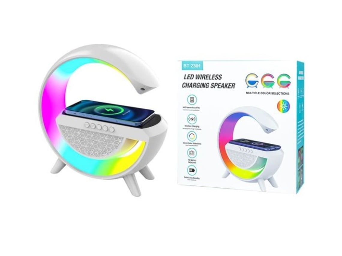 Altavoz portátil inalámbrico RGB blanco Stelasplen BT 2301, 2 en 1, compatible con MagSafe/carga inalámbrica