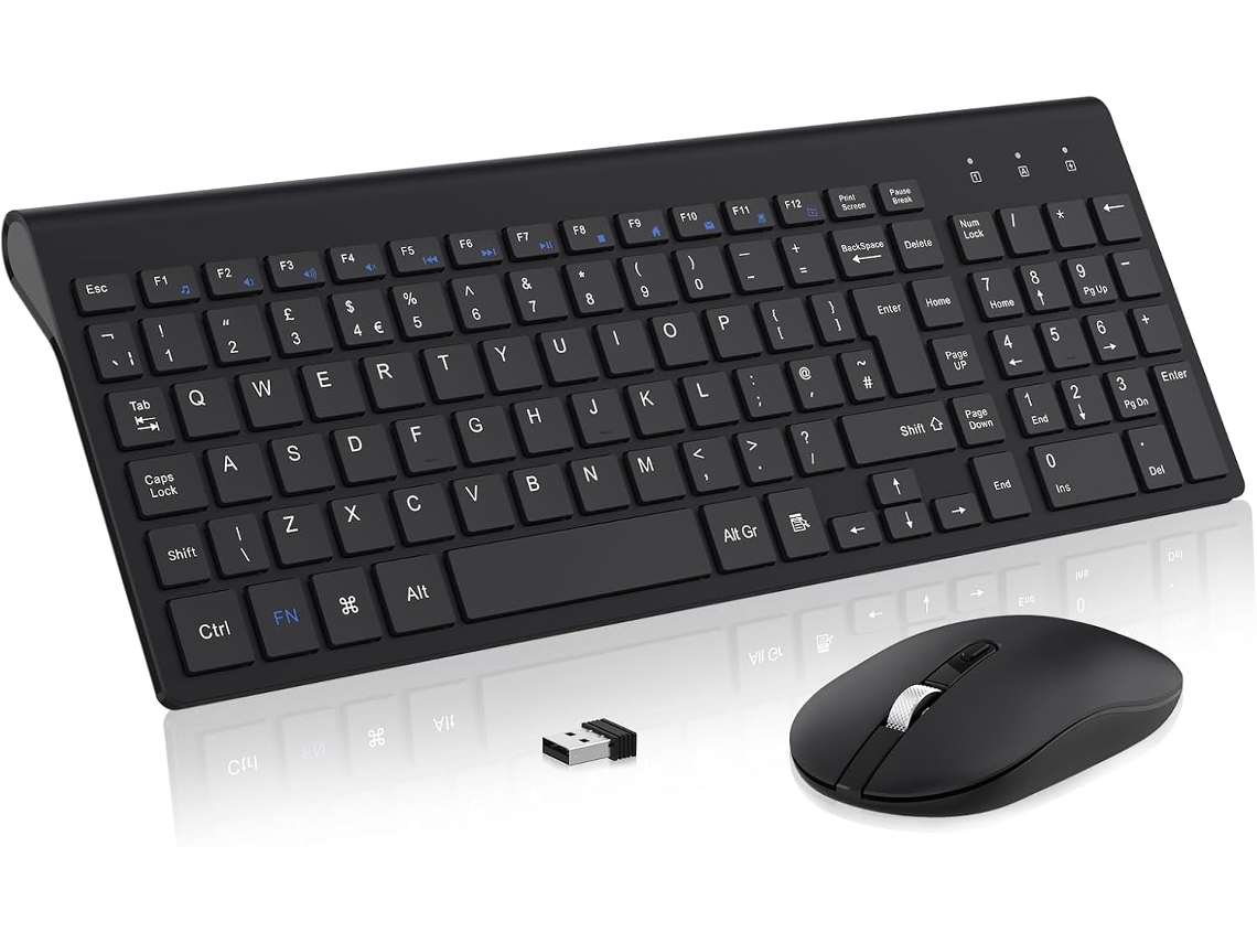 Combo Teclado Y Ratón Ultra Fino Ergonómico Silencioso 2.4g, Diseño Reino Unido, Blanco Prateado