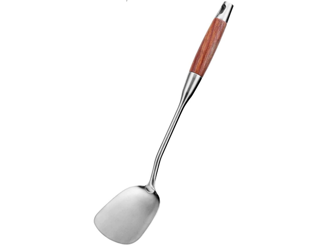 Espátula Para Freír, Acero Inoxidable 304 - Metal - Con Orificio Para El Calor - Mango De Madera - Para Freír
