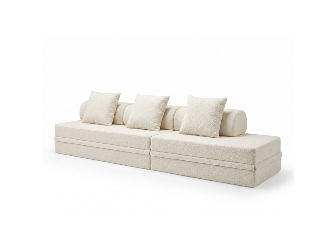 Sofá Modular 3+2 Lugares Convertible Bouclette Beige