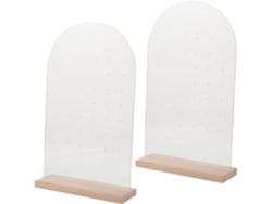 Soporte para pendientes de dos piezas de acrílico transparente con base de madera.
