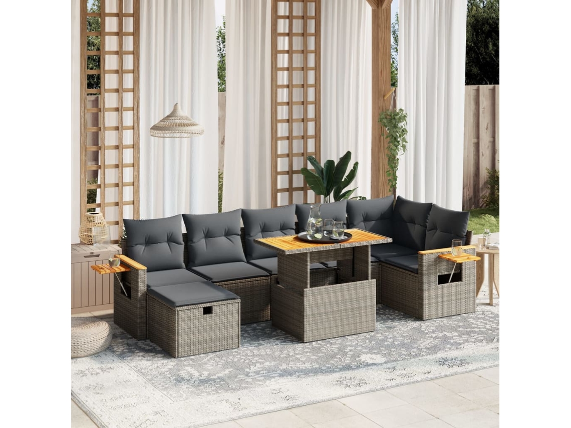 Conjunto de sofás de jardín de 8 piezas DKD Home Decor con cojines de mimbre gris