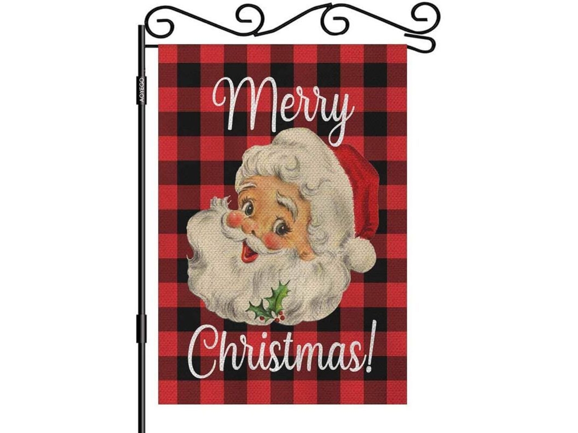 Bandera De Jardín De Doble Cara, Poliéster, Tartán De Papá Noel, Rojo Y Negro, 12,5 X 18 Pulgadas.
