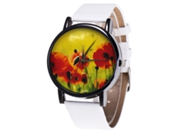 Reloj De Cuarzo Con Correa De Piel Pu Moda Dial Redondo Para Parejas (blanco)