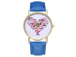 Reloj De Cuarzo Con Correa De Cuero Pu Moda Dial Redondo Pareja Azul Real