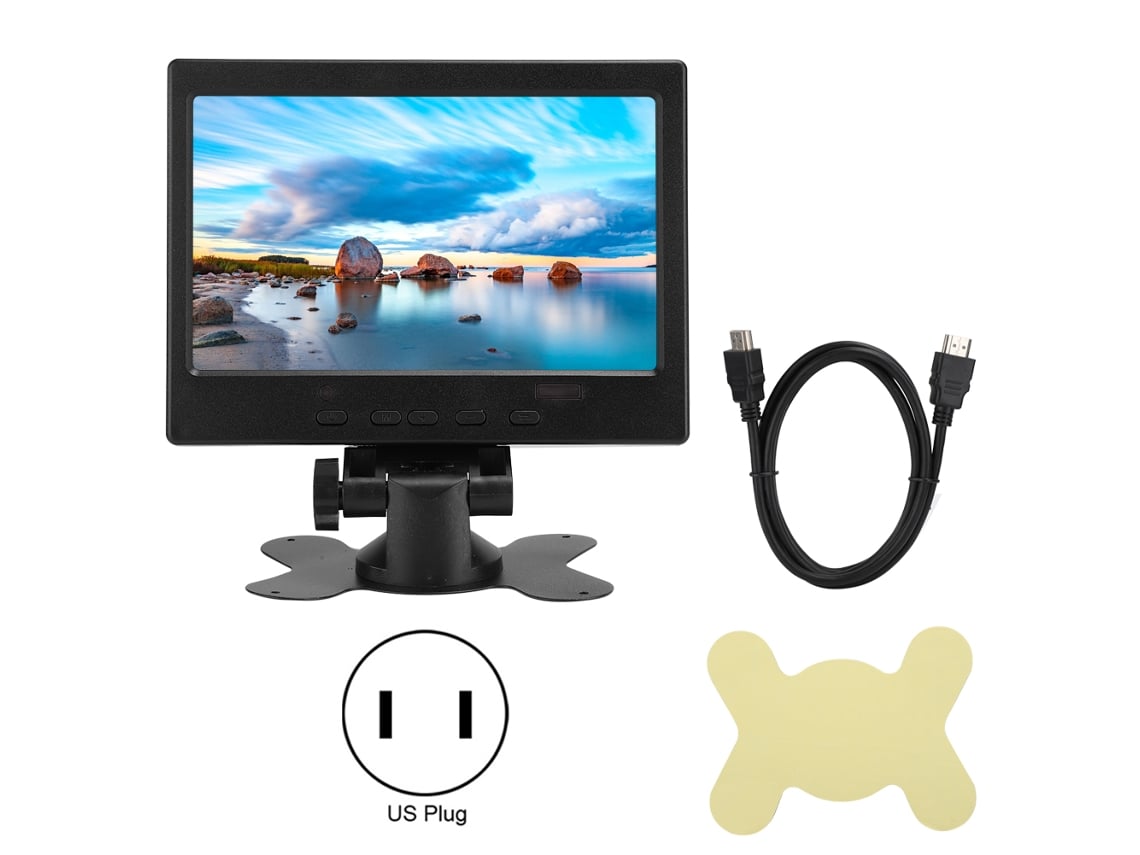 Monitor Multifuncional 7 Polegadas 800:1 1024x600 Com Suporte Hdmi Vga Av Entrada E Base