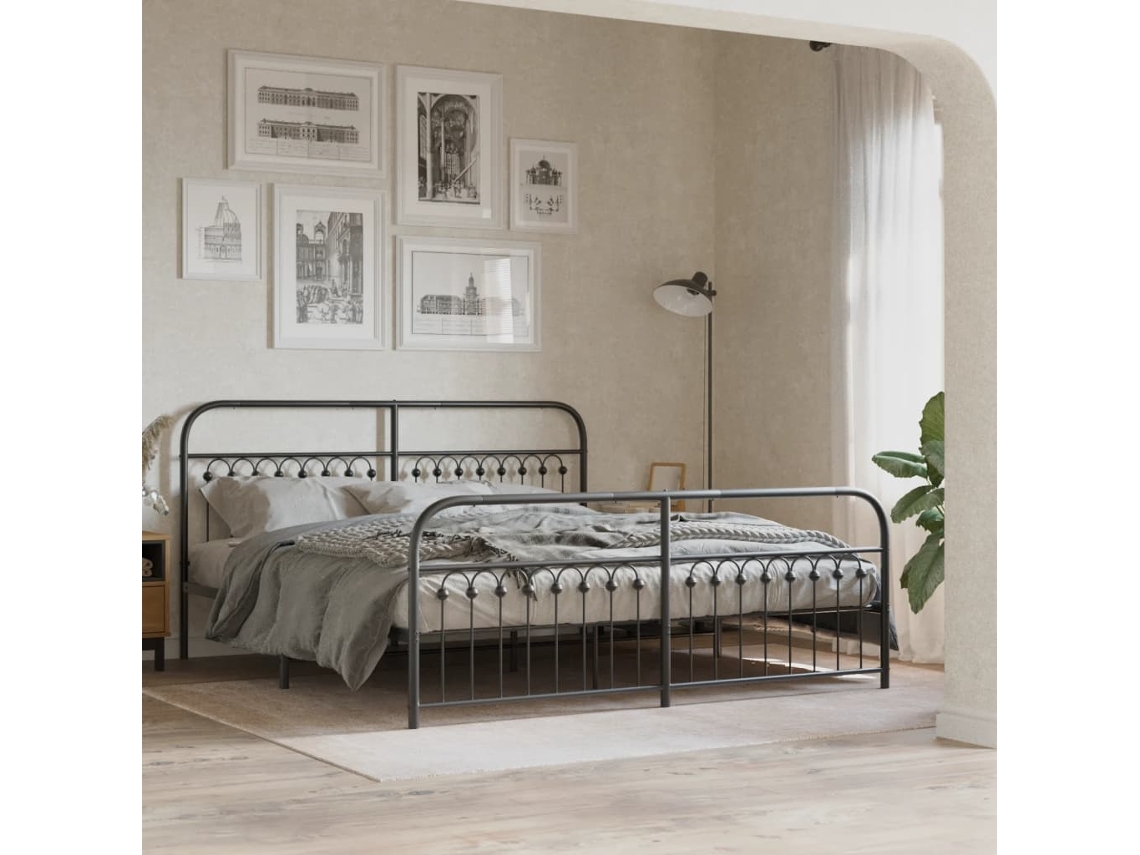 Estructura Cama Sin Colchón Con Estribo Metal Negro 183x213 Cm