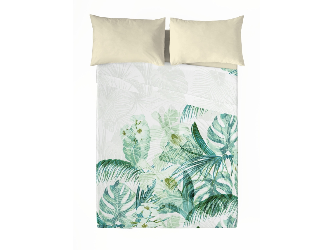 Sábana Encimera Con Funda De Almohada Cama 180 Algodón Extra Suave Fabricado En España Toscana Tropical COSTURA