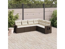 Conjunto de sofá de jardín de 6 piezas con cojines de mimbre marrón de DKD Home Decor