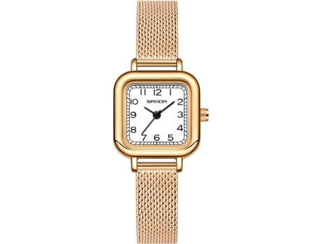 VEANXIN Relojes cuadrados de pulsera de reloj de oro vintage para mujer-Malla plateada