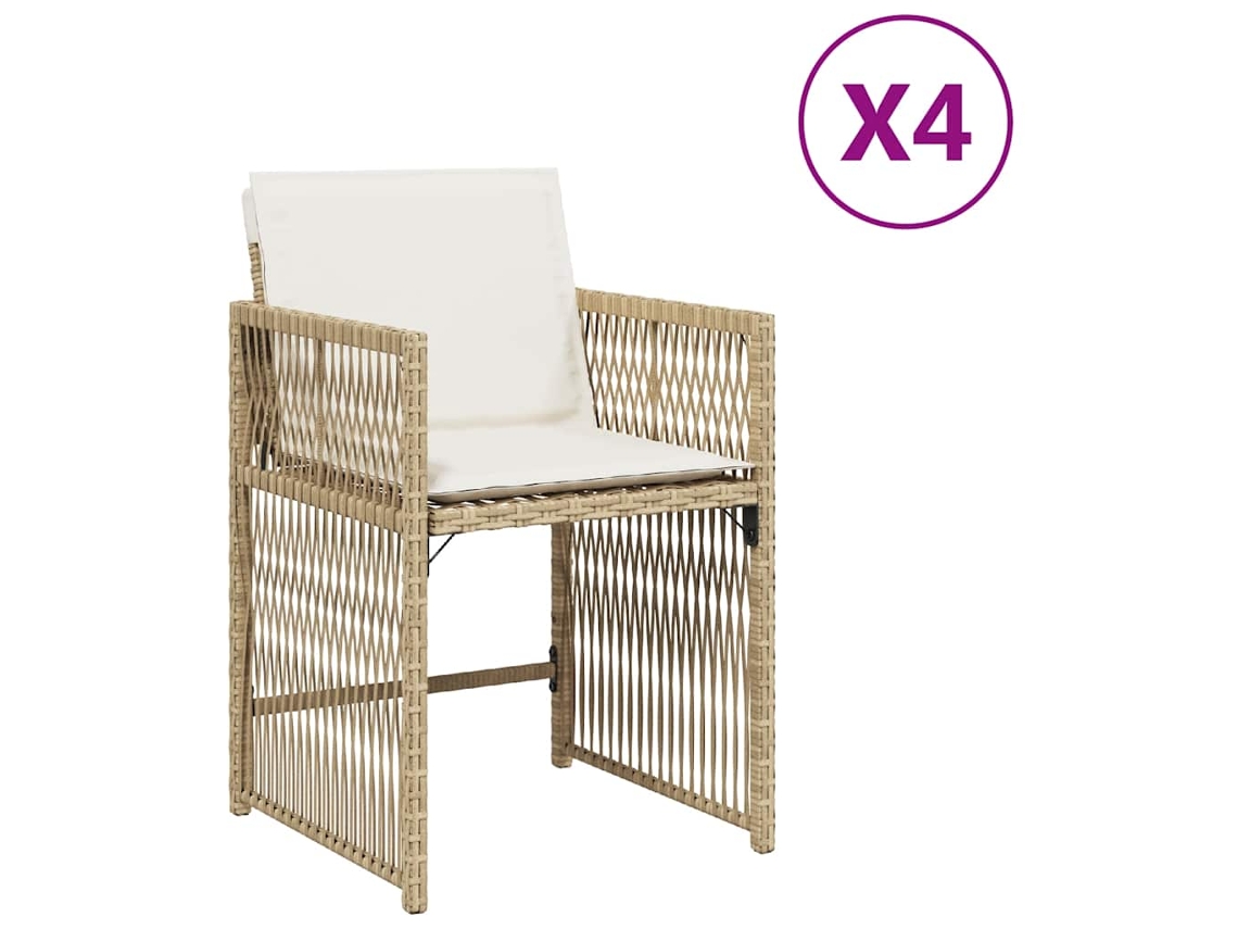 Maison Exclusive - Sillas de jardín con cojines, 4 piezas, mimbre, beige