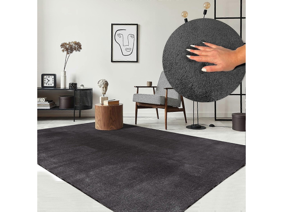 Rebe-alfombra Moderna De Pelo Corto, Suave, Antideslizante, Lavable A 30°c, Peluda, Antracita, 80x160 Cm