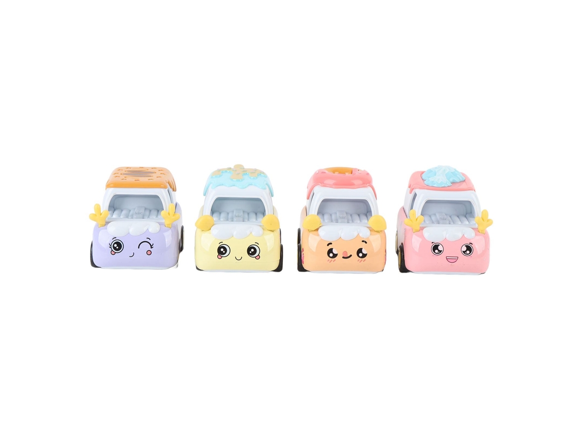 4 Carritos Retro Con Diseño De Postres Animados, Fabricados En Aleación Y Plástico Para Niños.