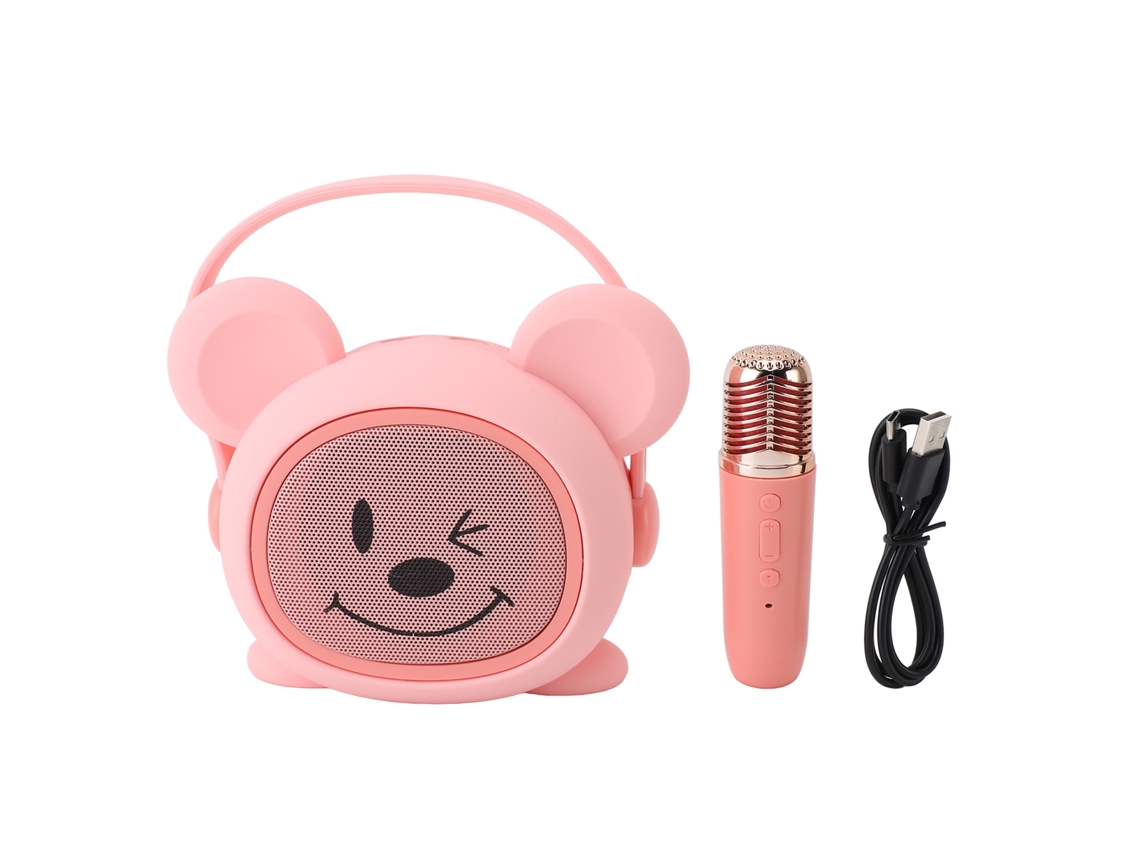 Máquina De Karaokê Portátil Para Crianças Com Microfone E Alto-falante Desenho Animado Rosa Rato