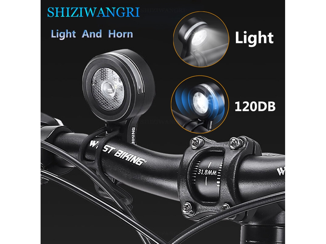 West Biking Bocina Bicicleta 2 En 1 Faro 120db 5 Modos Luz 400mah Usb-c Resistente Agua Alarma Antirrobo