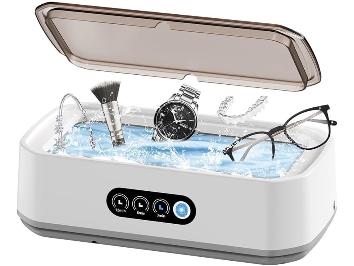 Limpiador Ultrasónico Blanco De 49 Khz, 650 Ml, Pantalla Led, 1 Toque + 3 Modos De Temporizador, Para Joyas, Gafas, Relojes Y Monedas.