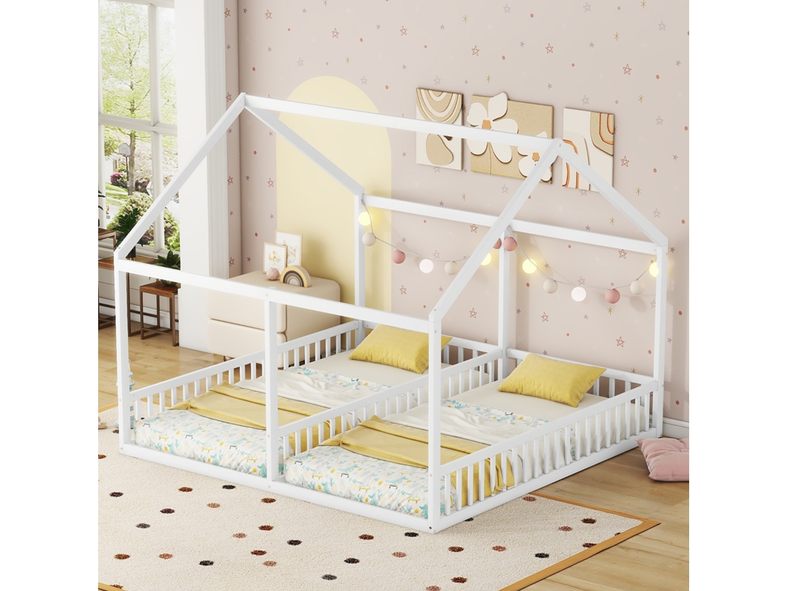 Cama Individual Con Forma De Casa De 90x200 Cm, 2 En 1, Blanca