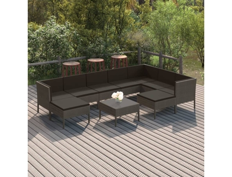 Conjunto 10 de muebles de jardín VIDAXL y cojines ratán sintético gris