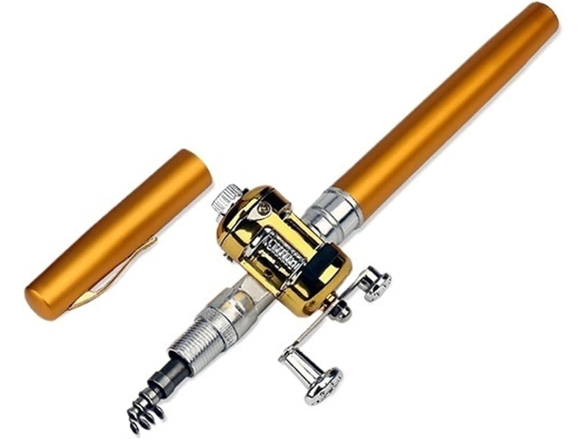 Mini Caña De Pescar Telescópica Portátil Bolsillo, Kit Completo Plegable Con Forma Bolígrafo (amarillo)