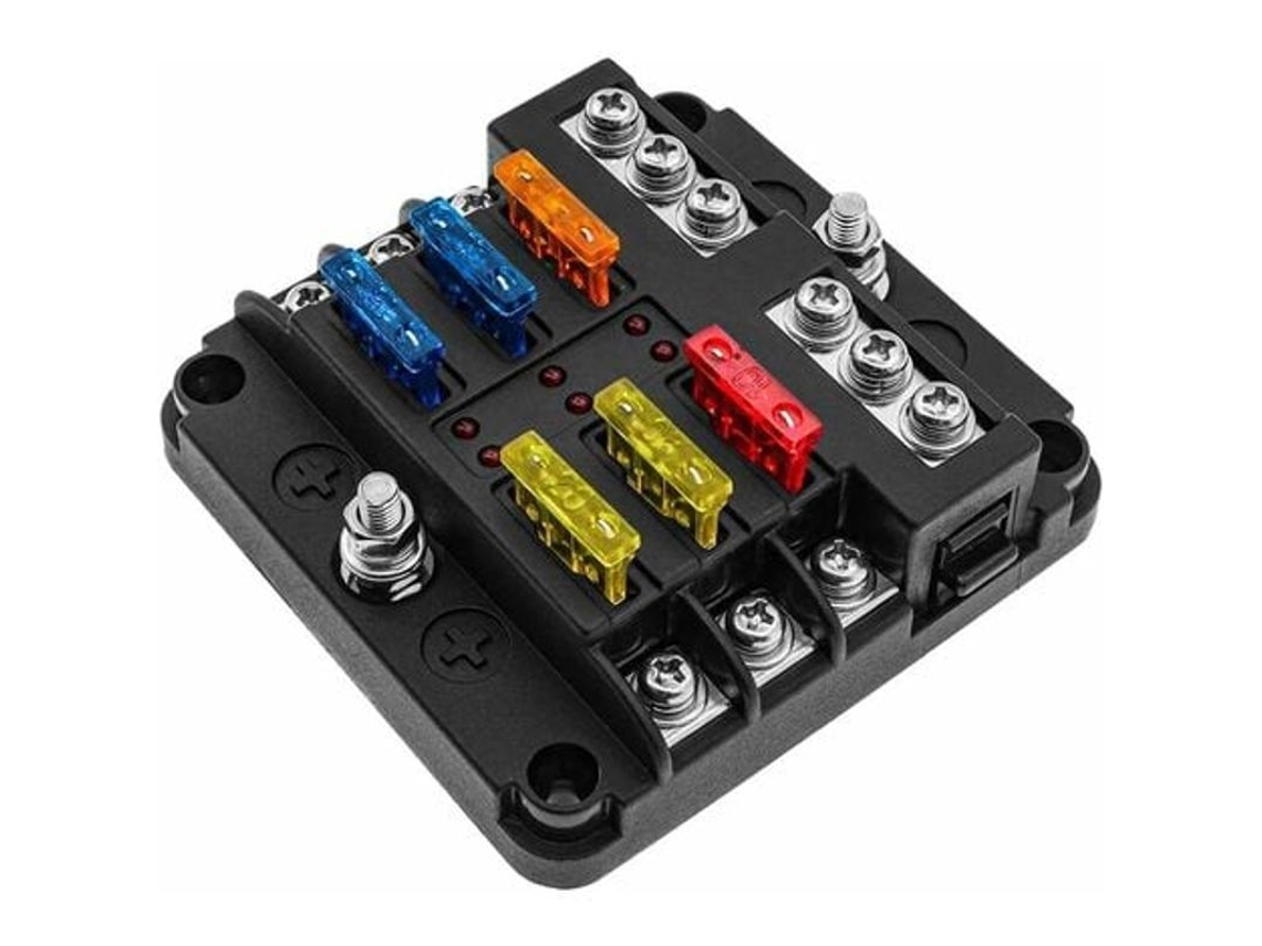 Caja De Fusibles De 6 Vías Y 12 V Con 16 Fusibles Y 6 Indicadores Led, Cubierta Protectora Para Coche, Barco O Camión.