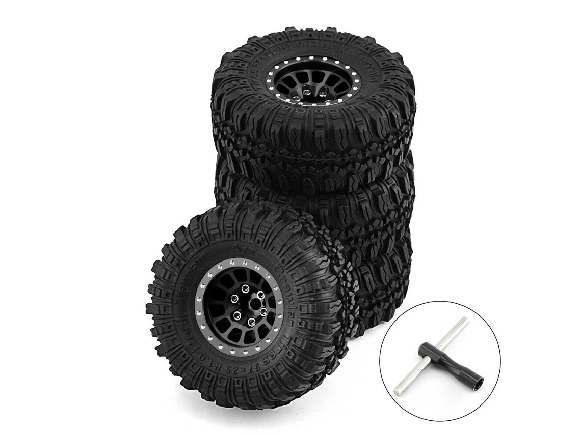 Negro 1 4pcs 1.0" Buje Aleación Aluminio Ruedas Wasteland Neumáticos Coche Escalada 1/18 Trx4m Scx24 Fms Fcx18 Fcx24 Furitek Fx118 Piezas Rc