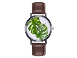 Reloj De Pulsera Unisex Zhoulianfa De Piel Sintética Con Sencillo Estampado De Hojas De Café.