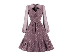 2026-vestido A-line Vintage Para Mujer Con Puntos, Mangas Largas, Encaje Y Volantes, Estilo Casual