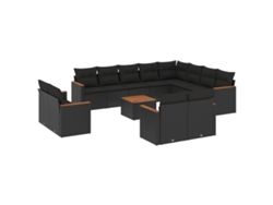 Conjunto 13 de sofás de jardín y cojines VIDAXL ratán sintético negro