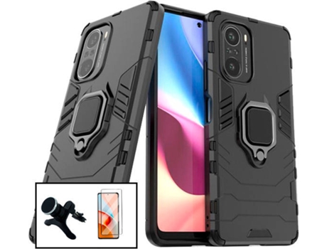 Kit Carcasa y Soporte Magnético Auto Reforzado Xiaomi Poco F3 PHONECARE Military Defender Negro