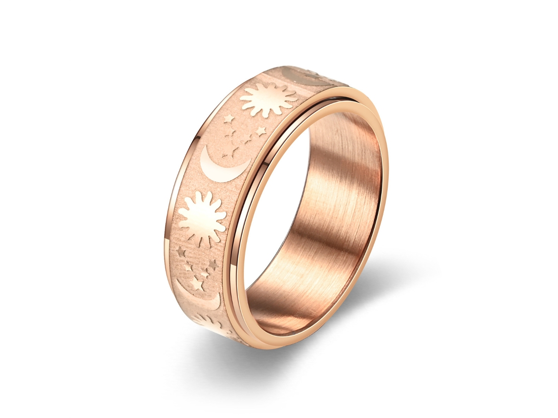 Anel Giratório Fidget Chrui Sol Lua Estrela Rose Gold Tamanho 9 (rose 9)