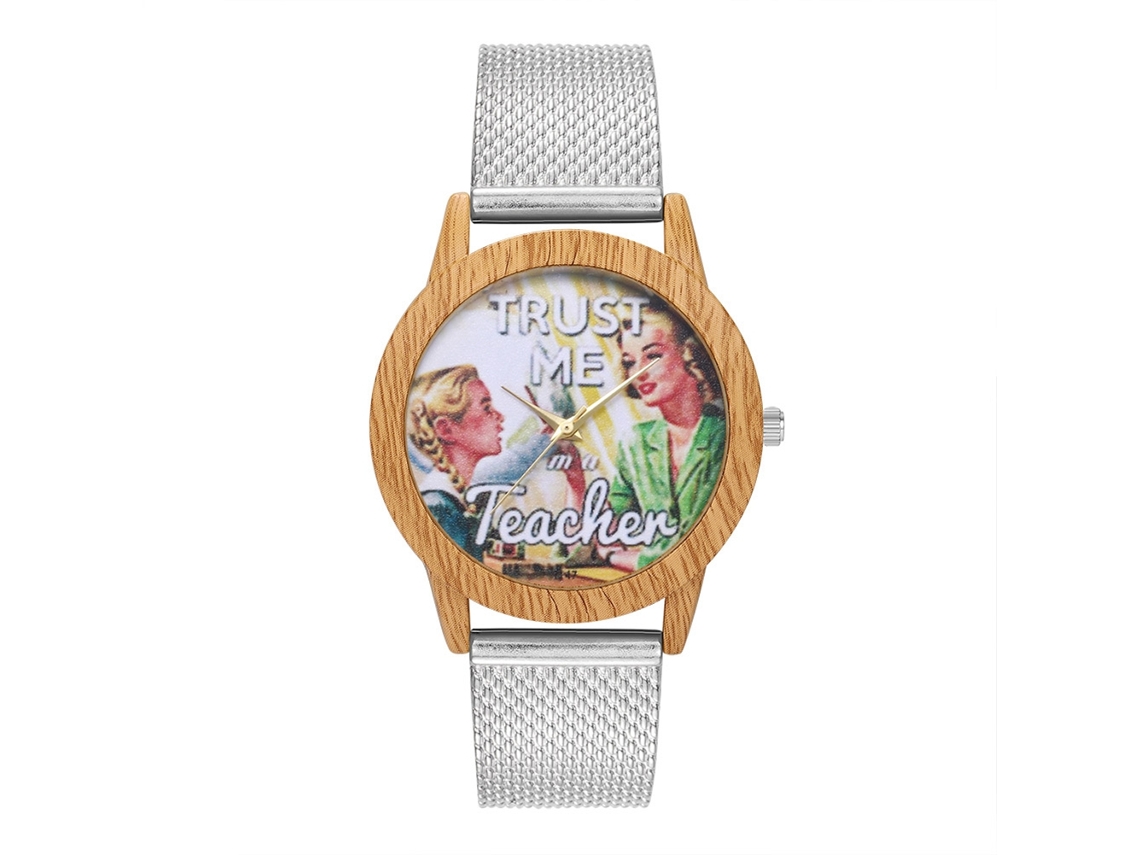 Reloj De Pulsera Unisex Con Correa De Malla Figura Patrón Dial Redondo Cuarzo Plata