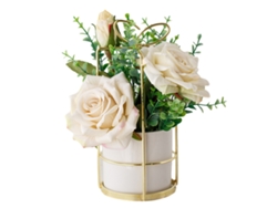 Hortensia artificial con pequeño jarrón de cerámica, flor de seda falsa