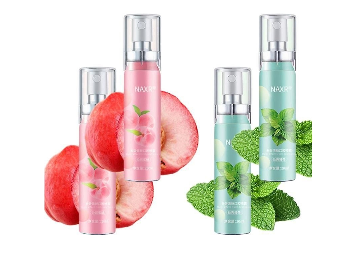 4 Unidades De Spray Refrescante Bucal, 20 Ml, Sabor A Melocotón Y Menta.