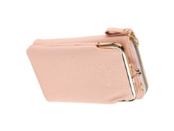 Bolso De Mano Rosa De Piel Sintética Para Mujer Con Cremallera Y Hebilla Metálica.