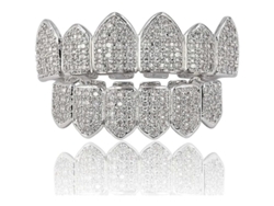 Parrilla Dental Con Circonita Cúbica, Chapada En Oro De 18k, Chapada En Plata, Con Barras De Moldeo Ajustables.