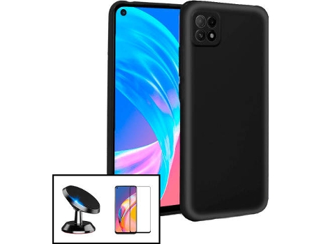 Carcasa + Protector + Soporte Magnético Oppo A73 5G PHONECARE Silicona Líquida Negro
