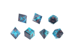 Dados de resina Mali 7 con puntos poliédricos para juegos de rol y de mesa con números claros.